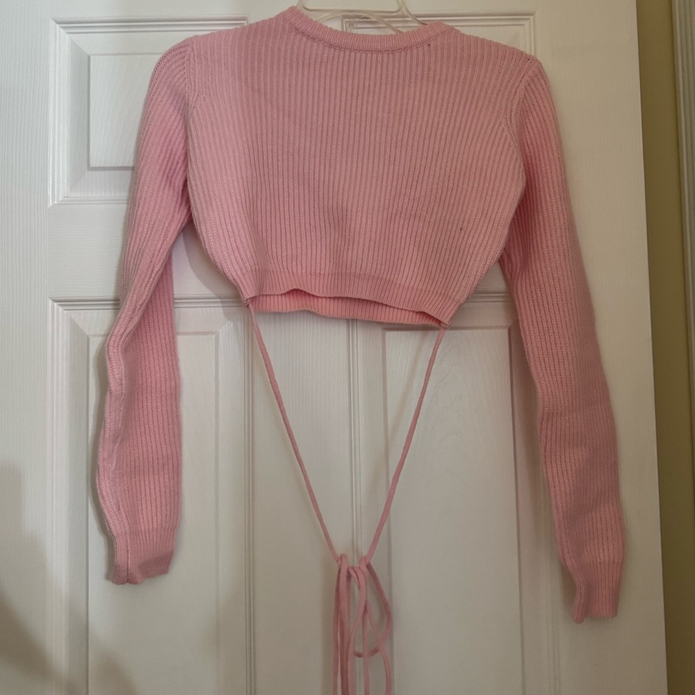 Adika Pink Knit Tie Sweater Crop Top